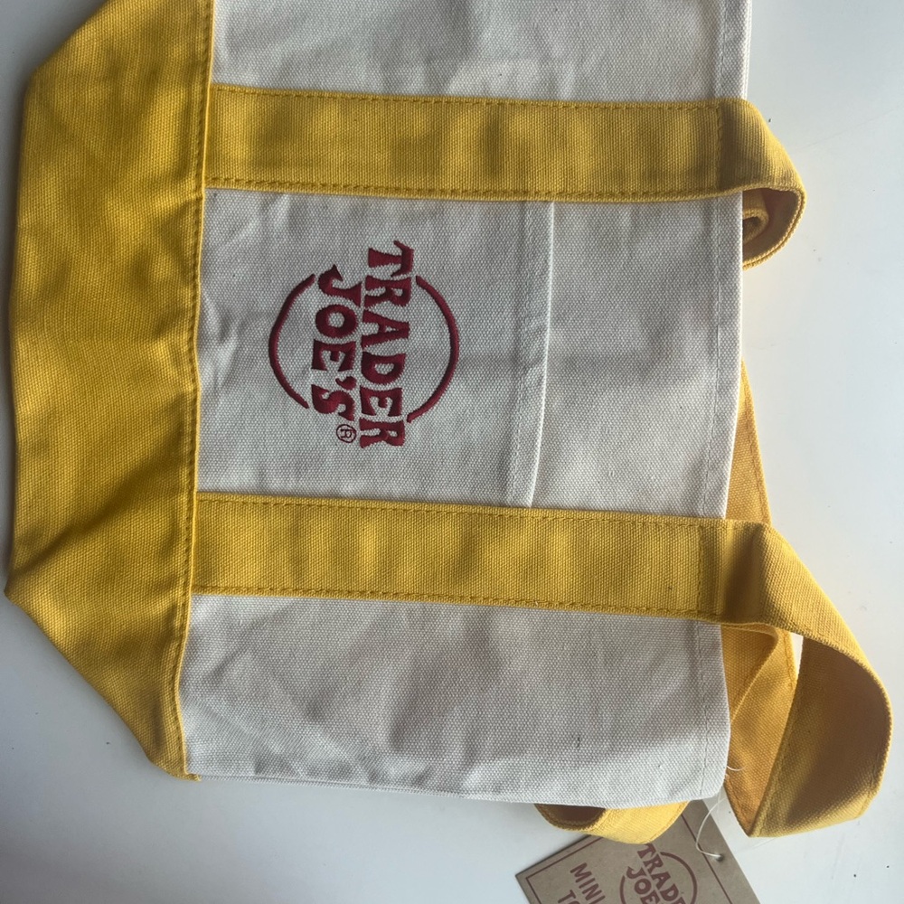 Trader Joe's Yellow and White Tote Bag